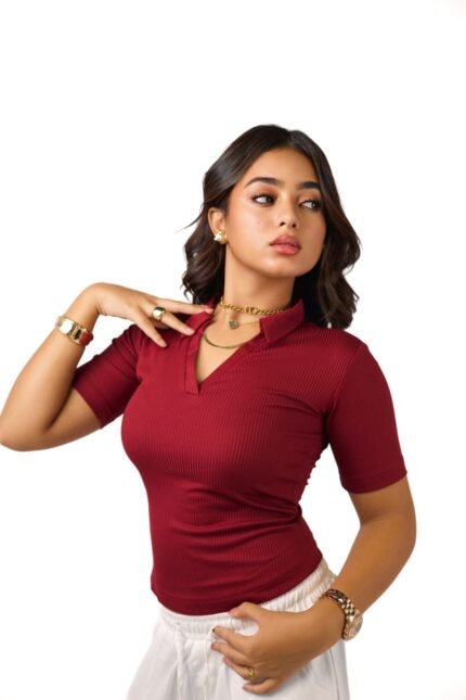 Burgundy collar top